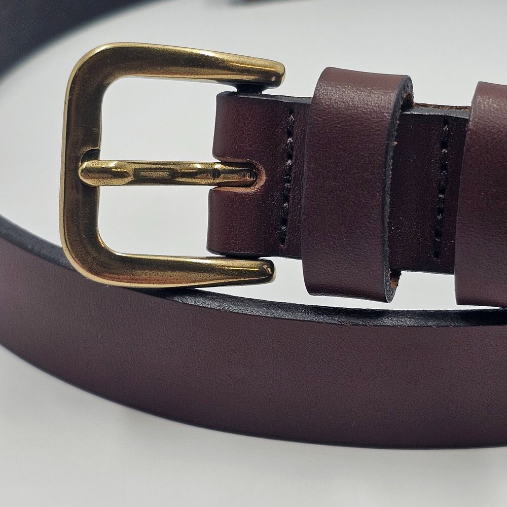 Vtg L.L.Bean Belt Brown Mens Large 1" Leather Solid Brass Buckle Made in Canada